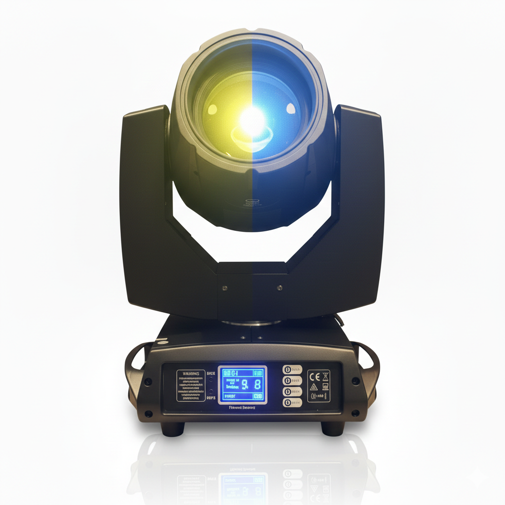 Primer plano del lente frontal de la luminaria Aurora B231 mostrando la óptica de alta precisión diseñada para la lámpara OSRAM 7R.