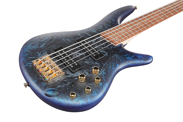 Ibanez SR305EDX-CZM Cosmic Blue Frozen Matte · detalle frontal del cuerpo