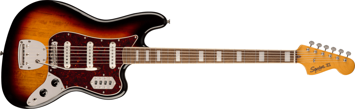 Squier Classic Vibe Bass VI 3-Color Sunburst, vista frontal, referencia 0374580500