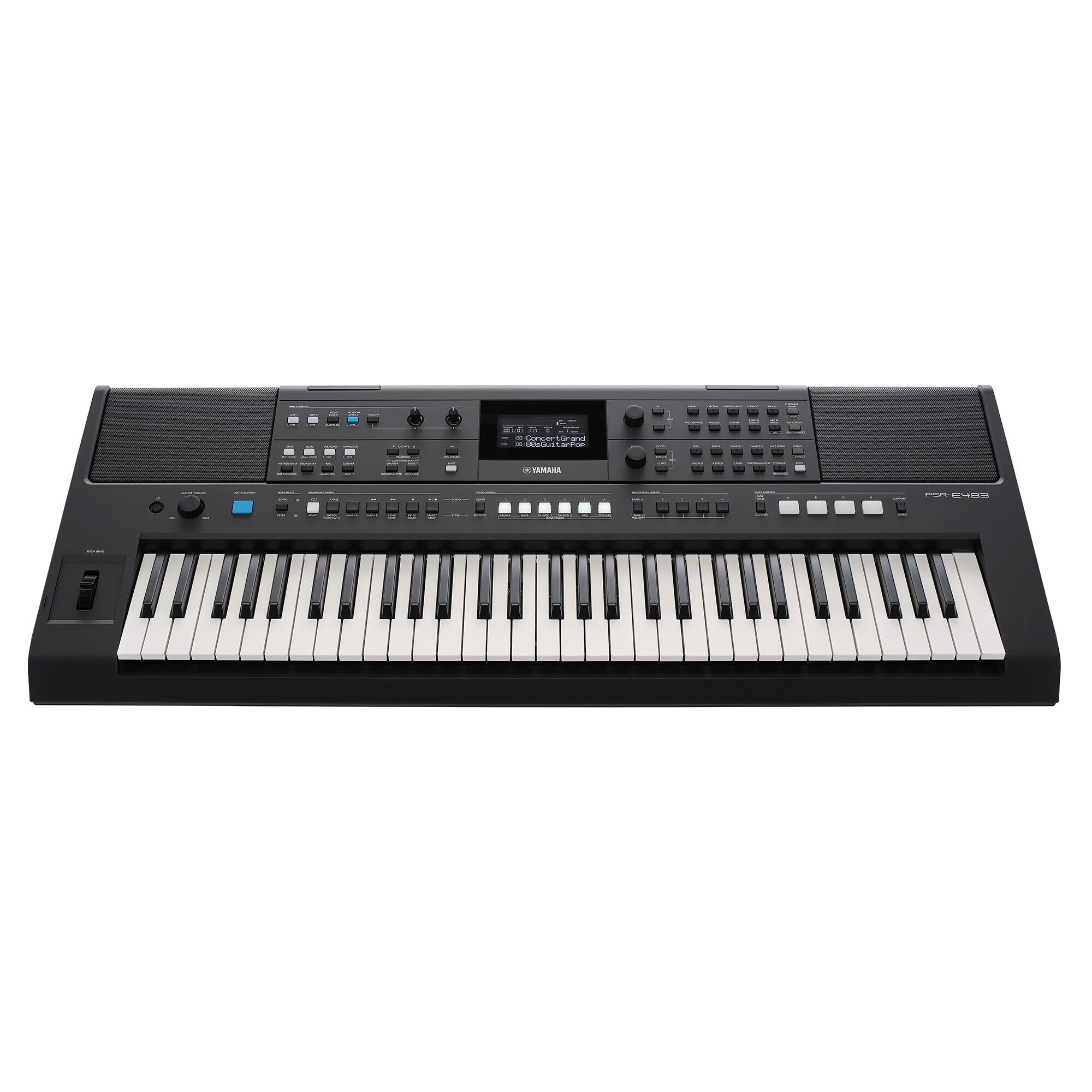 Teclado Yamaha PSR-E483 vista frontal