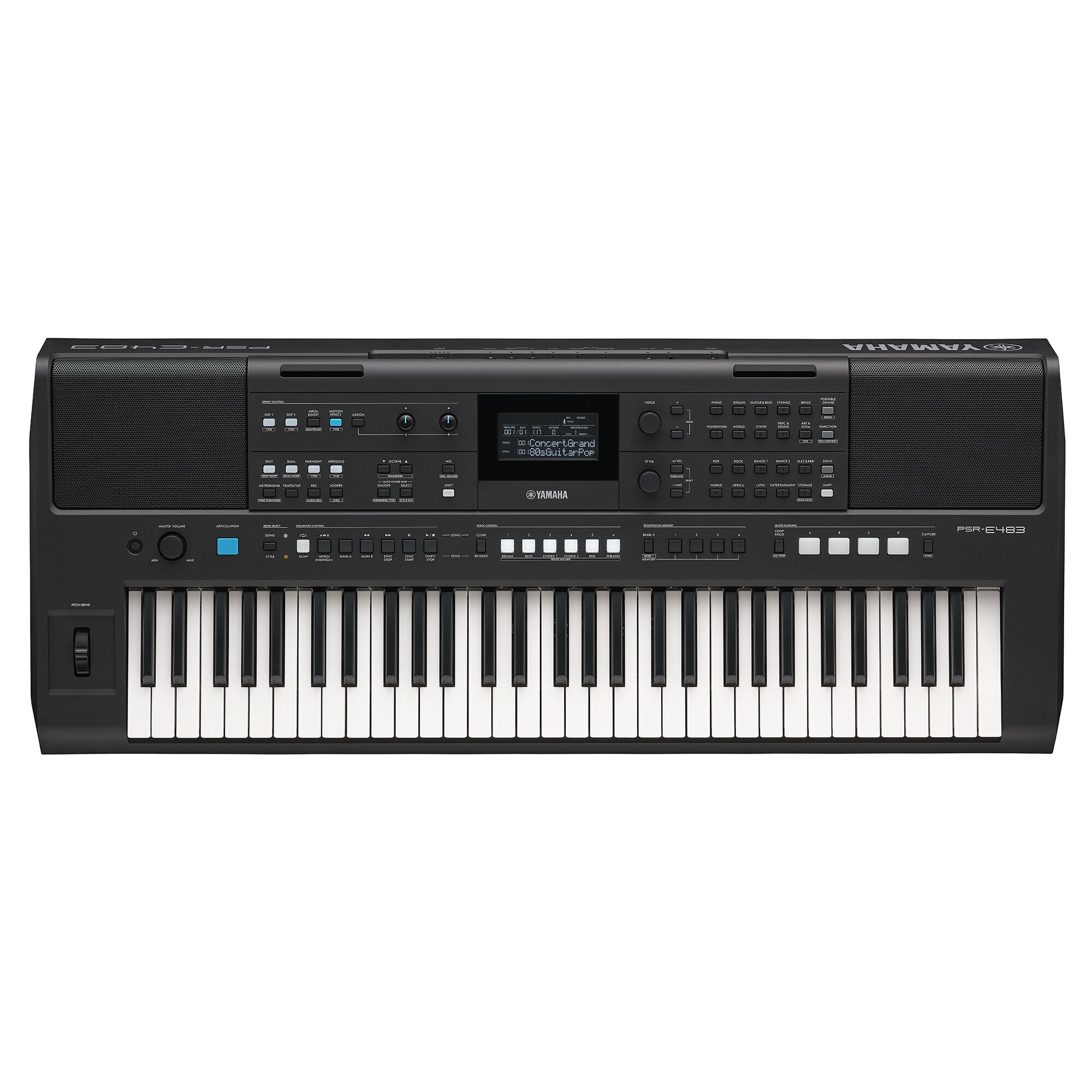 Teclado Yamaha PSR-E483 de 61 teclas vista superior